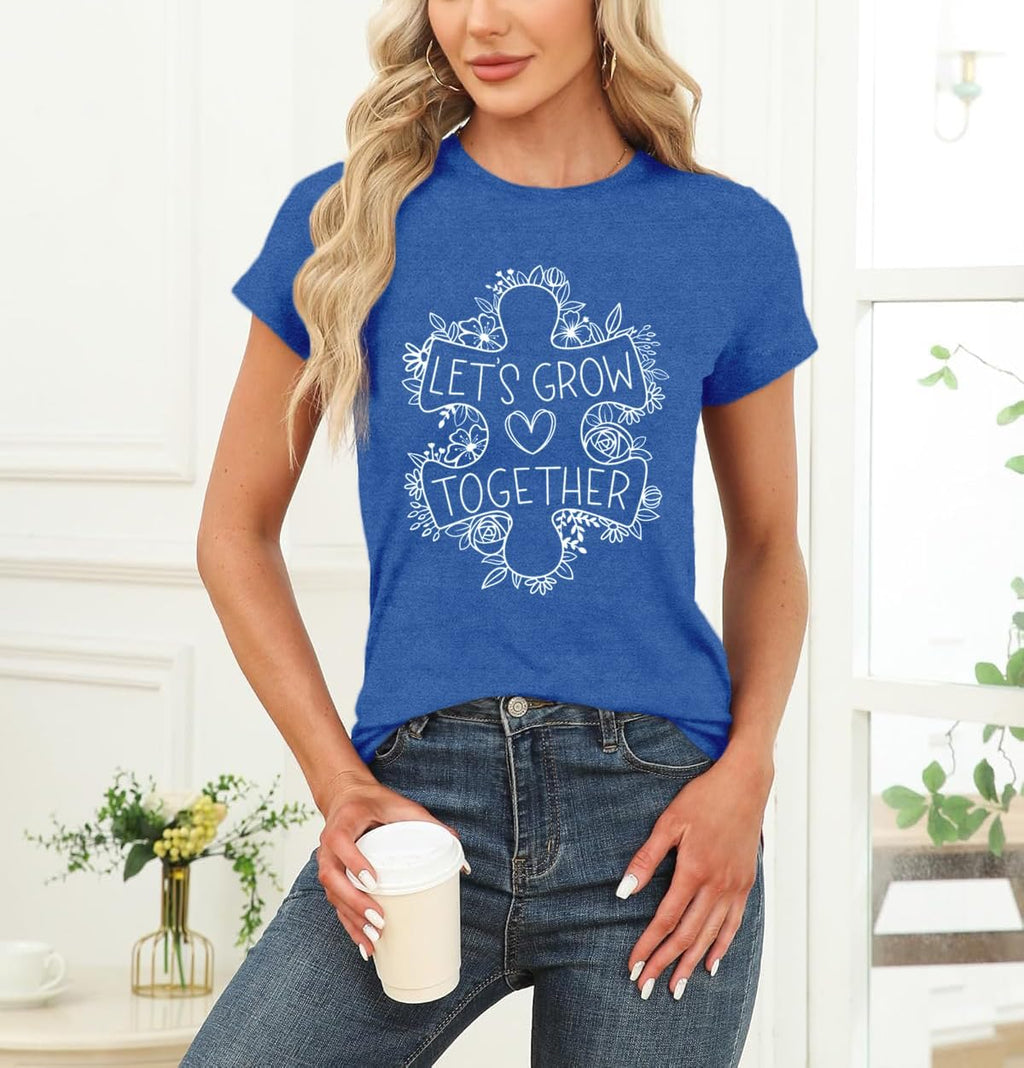 VQD Women's Autism Awareness Shirts Love T-Shirts Autistic Support Tee Tops