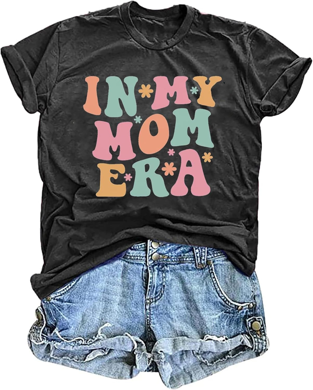 in My Mom Era Shirt Women: Mama T Shirt Mom Life Tops Funny Letter Print Casual Tees