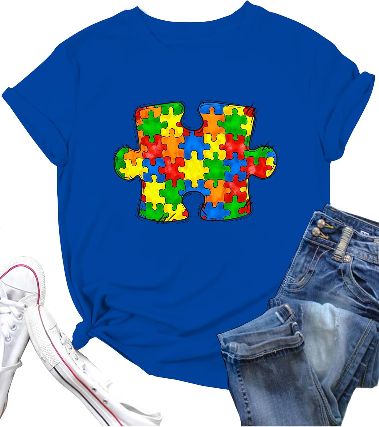 Autism Support Shirt Women Autism Awareness T-Shirt Special Education Teacher Tee Autism Puzzle Tops