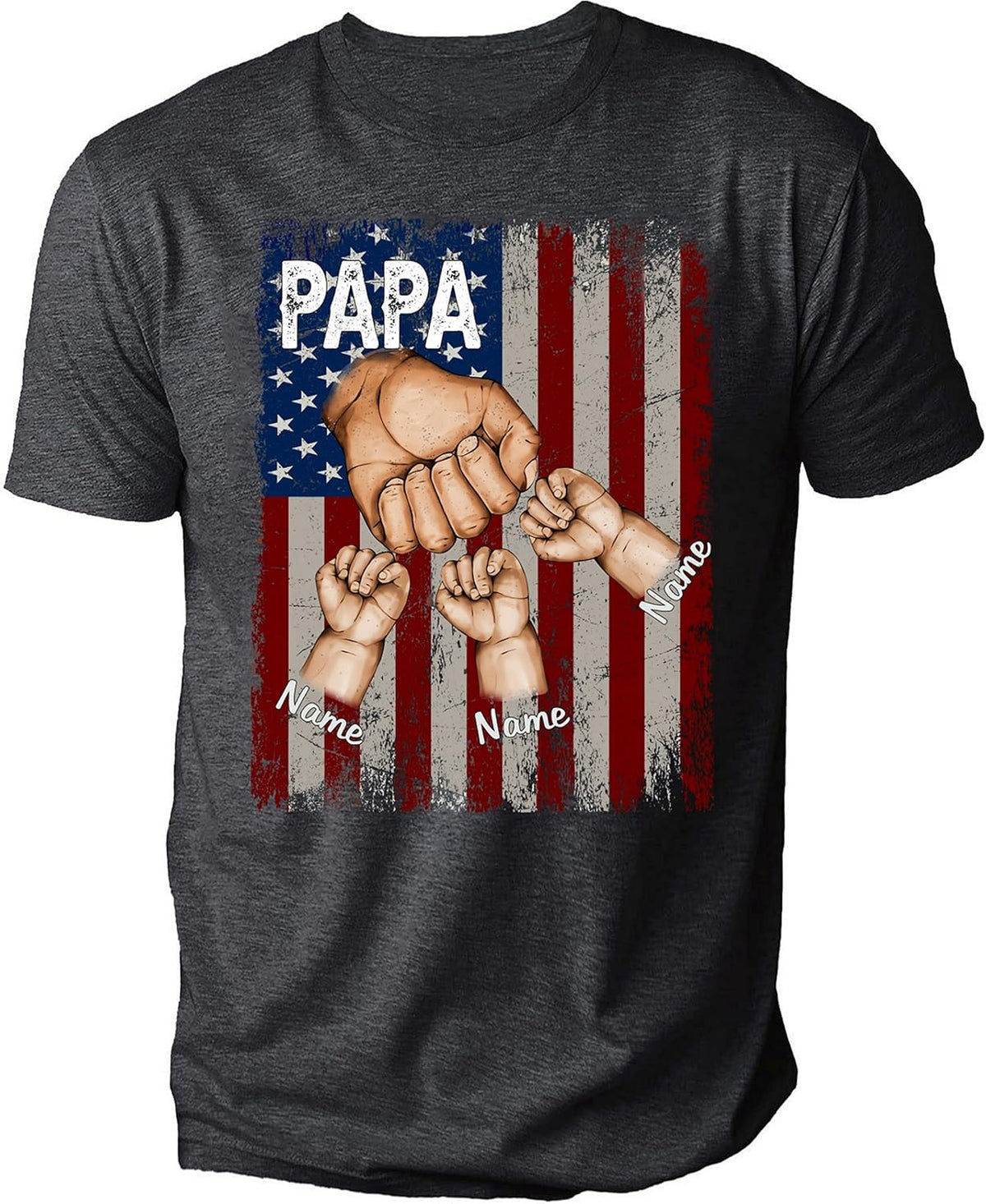 NAZENTI Personalized Fathers Day T-Shirt, Dad Papa Fist Bump Flag Shirt, Grandpa Papa Shirt, Gifts for Fathers Day