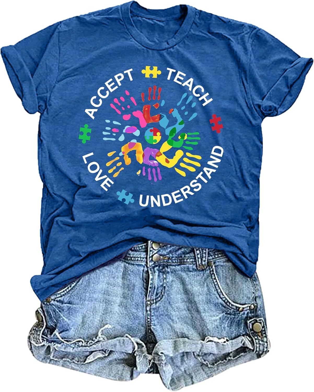 Autism Awareness Shirt for Women: Autism Acceptance Shirts Autism Mom Tee Puzzle Piece Graphic Tops Autism Support Gift