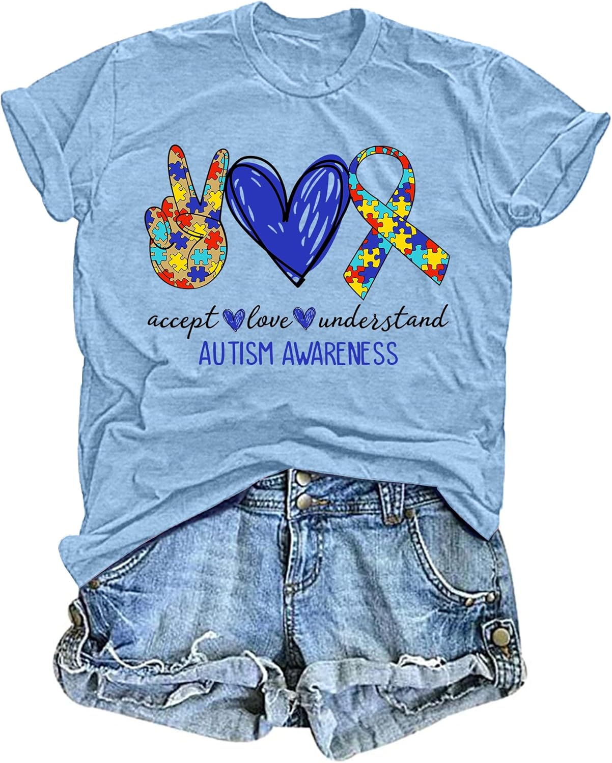 Autism Awareness Shirt for Women: Autism Acceptance Shirts Autism Mom Tee Puzzle Piece Graphic Tops Autism Support Gift