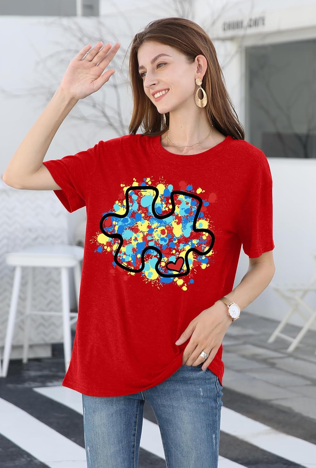 Autism Support Shirt Women Autism Awareness T-Shirt Special Education Teacher Tee Autism Puzzle Tops
