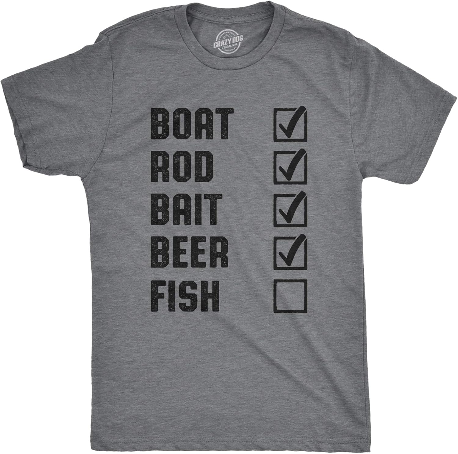 Crazy Dog Mens T Shirt Funny Fishing Joke Tees Novelty Fisherman Shirts
