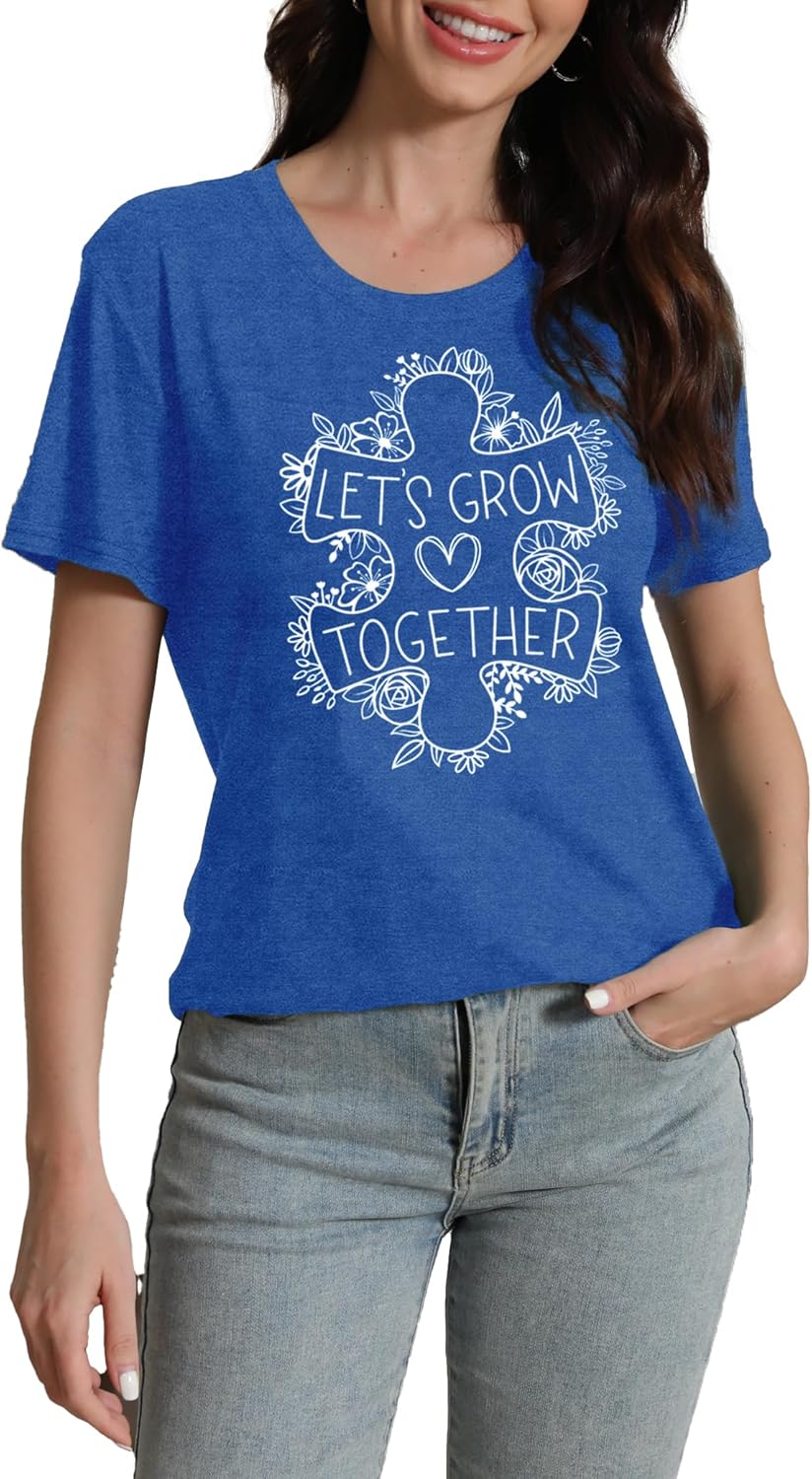 VQD Women's Autism Awareness Shirts Love T-Shirts Autistic Support Tee Tops