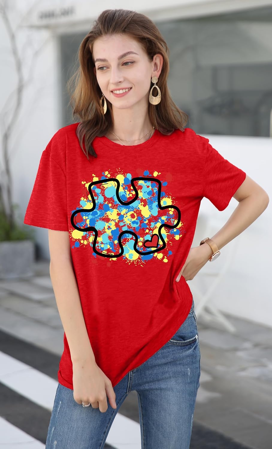 Autism Support Shirt Women Autism Awareness T-Shirt Special Education Teacher Tee Autism Puzzle Tops