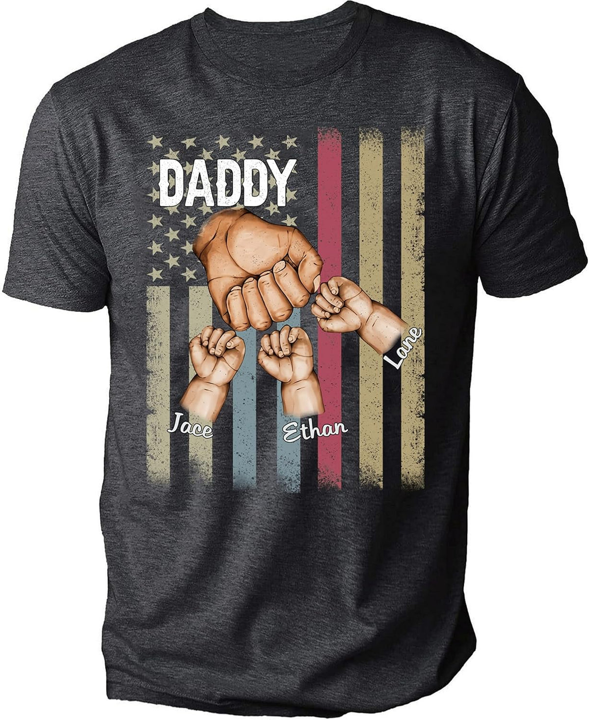 NAZENTI Personalized Fathers Day T-Shirt, Dad Papa Fist Bump Flag Shirt, Grandpa Papa Shirt, Gifts for Fathers Day