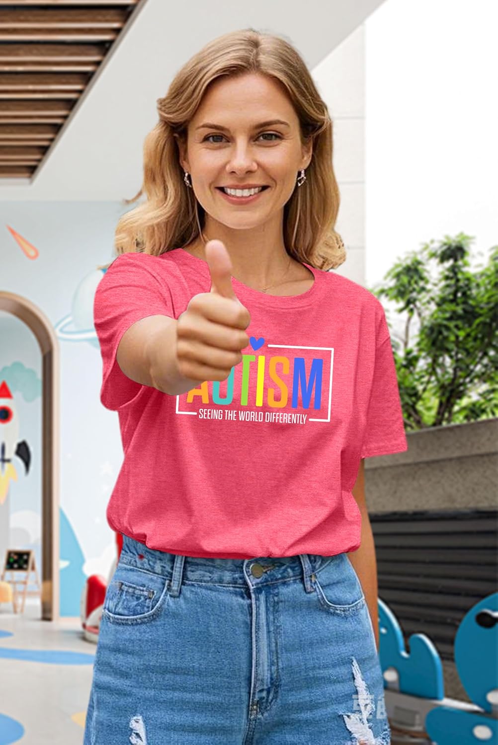 Ithalt Autism Awareness Shirt Women Autistic Mom Tshirt Seeing The World Differently T-Shirt Inspirational Tops