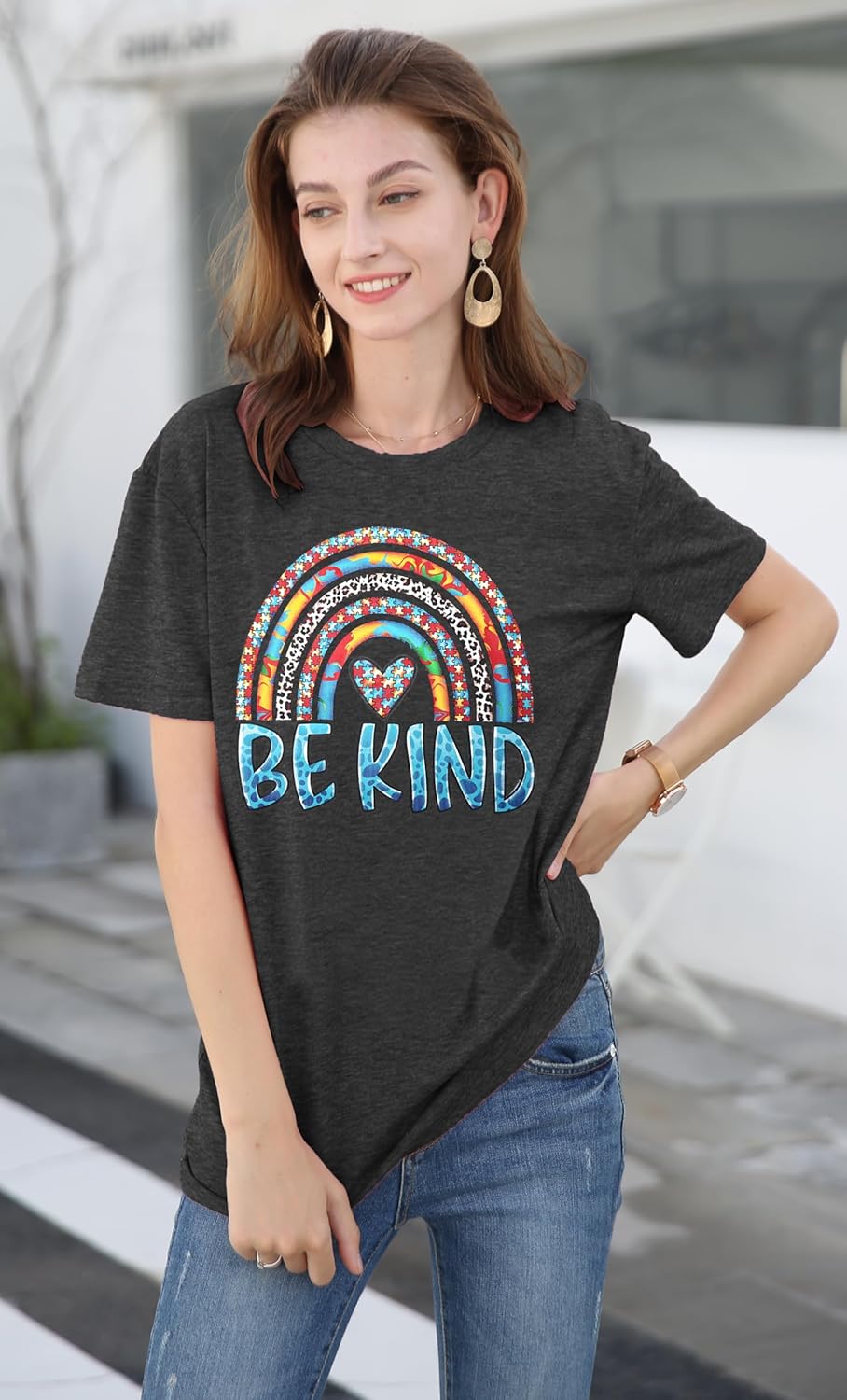 Autism Awareness Shirt Women Autism Support Tops Women Rainbow Mental Health Tshirt Special Education Tee