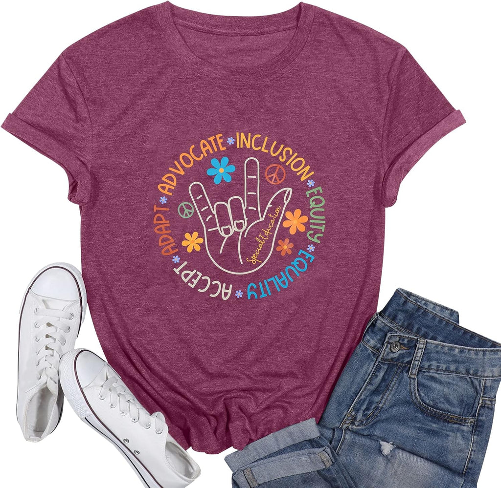Autism Awareness Shirt Women Special Education Teacher T-Shirt Inspirational Graphic Tee Casual Top