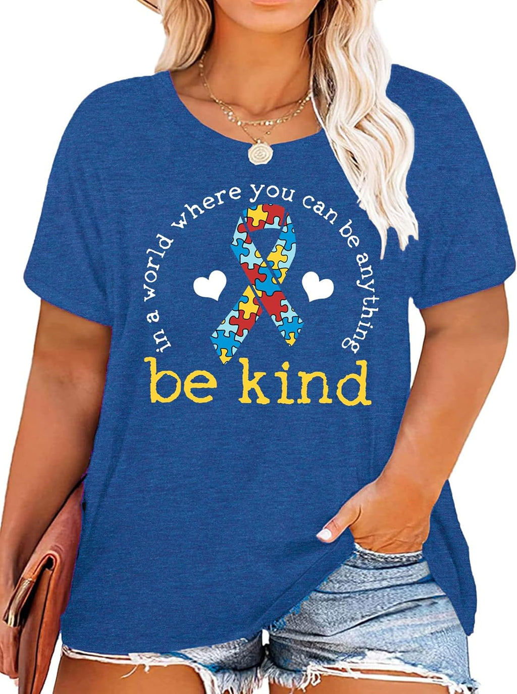 Plus Size Autism Awareness Shirts for Women Be Kind Kindness Tees Awareness Ribbon Support Tops