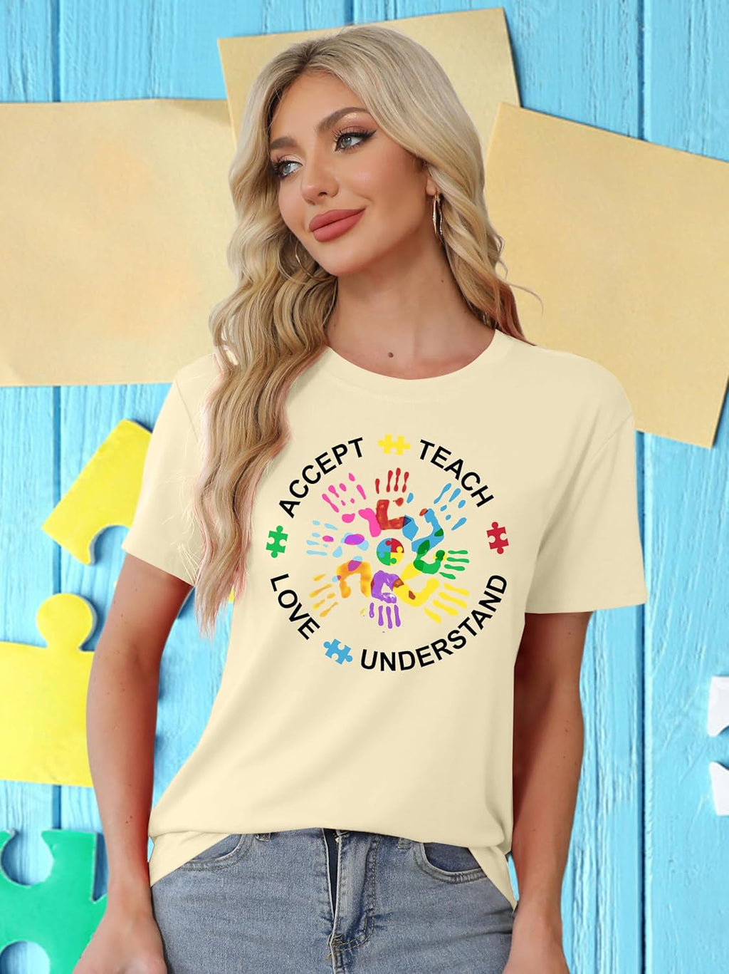 Autism Awareness Shirt for Women: Autism Acceptance Shirts Autism Mom Tee Puzzle Piece Graphic Tops Autism Support Gift