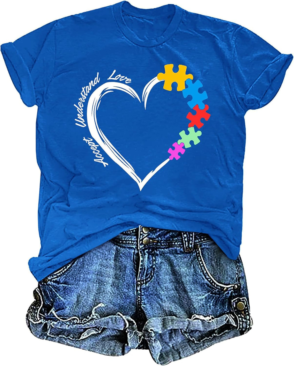UYIQL Autism Awareness Shirt Women Accept Love Understand Tshirt Puzzle Piece Heart Graphic Inspirational Tee Tops