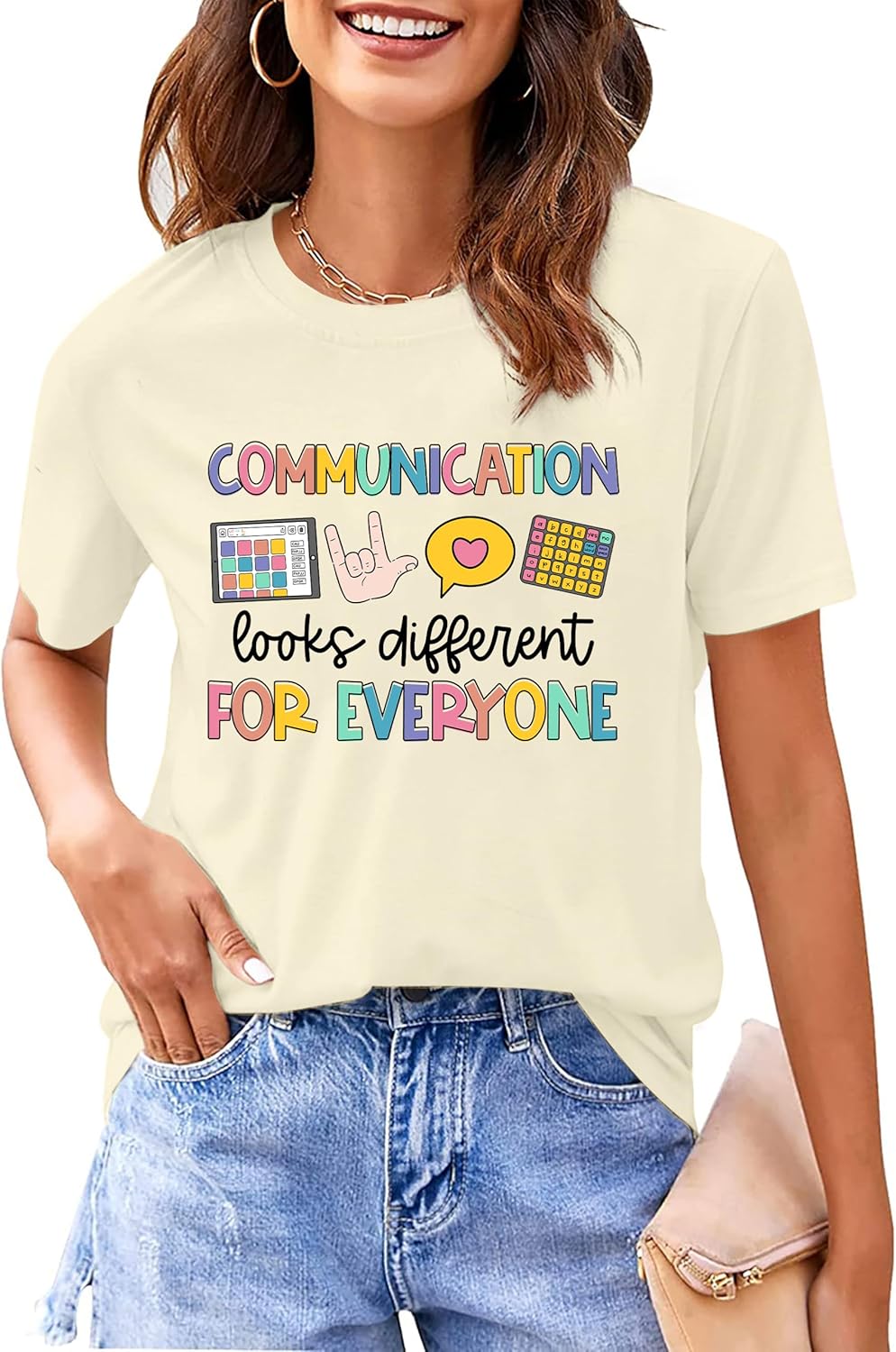 HQP Autism Awareness Shirt Women Teacher Speech Therapy T-Shirts Special Education Teacher Short Sleeve Tops