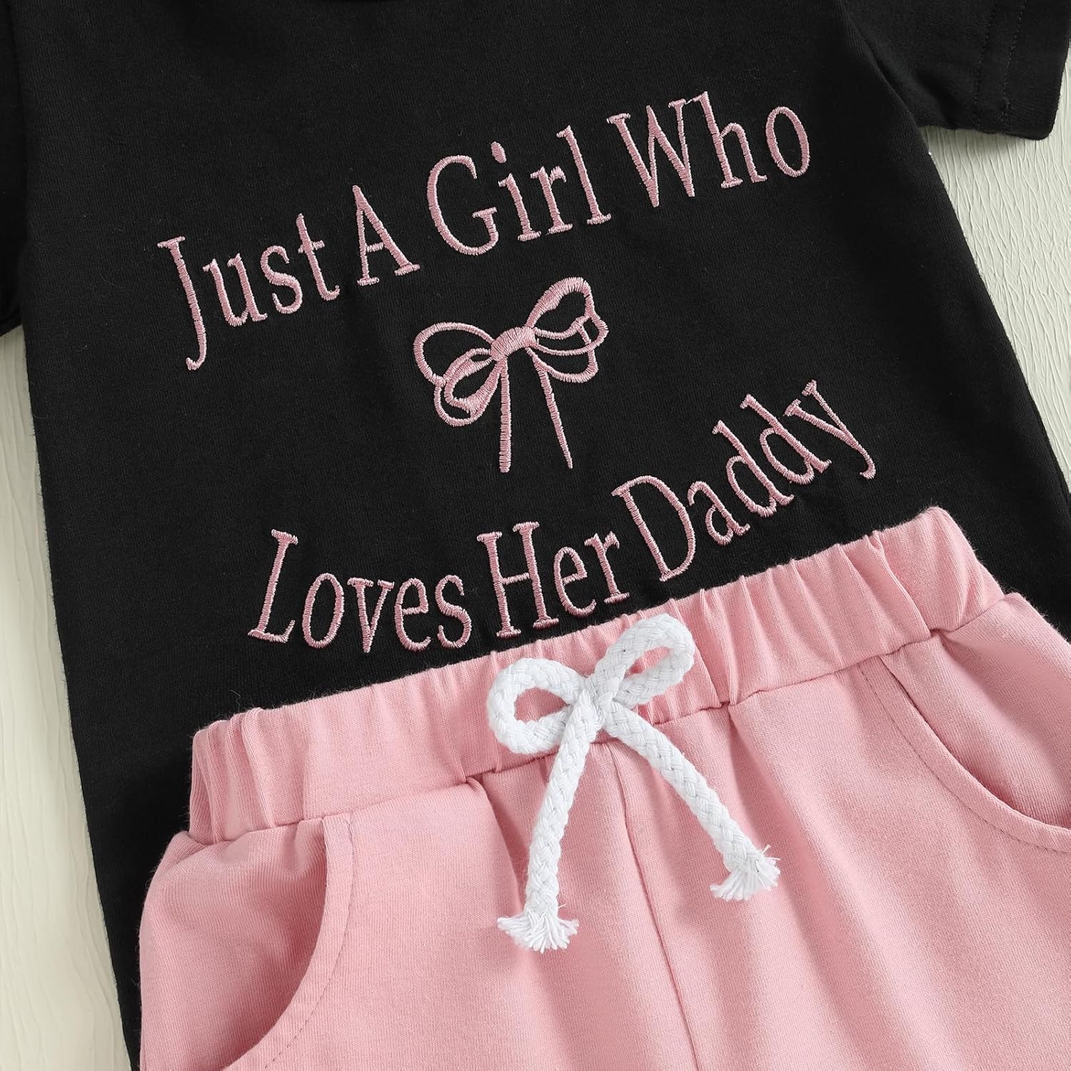 Meiweileya Toddler Baby Girl Summer Clothes Short Sleeve Funny Letters&Bow Tshirt Tops Solid Shorts Set Father's Day Outfit