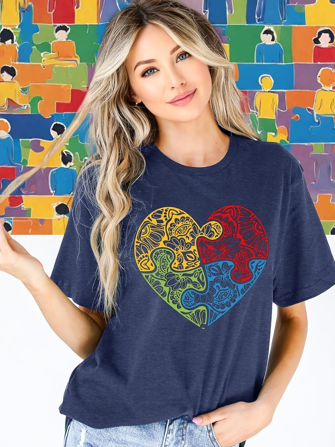 UYIQL Autism Awareness Shirt Women Accept Love Understand Tshirt Puzzle Piece Heart Graphic Inspirational Tee Tops