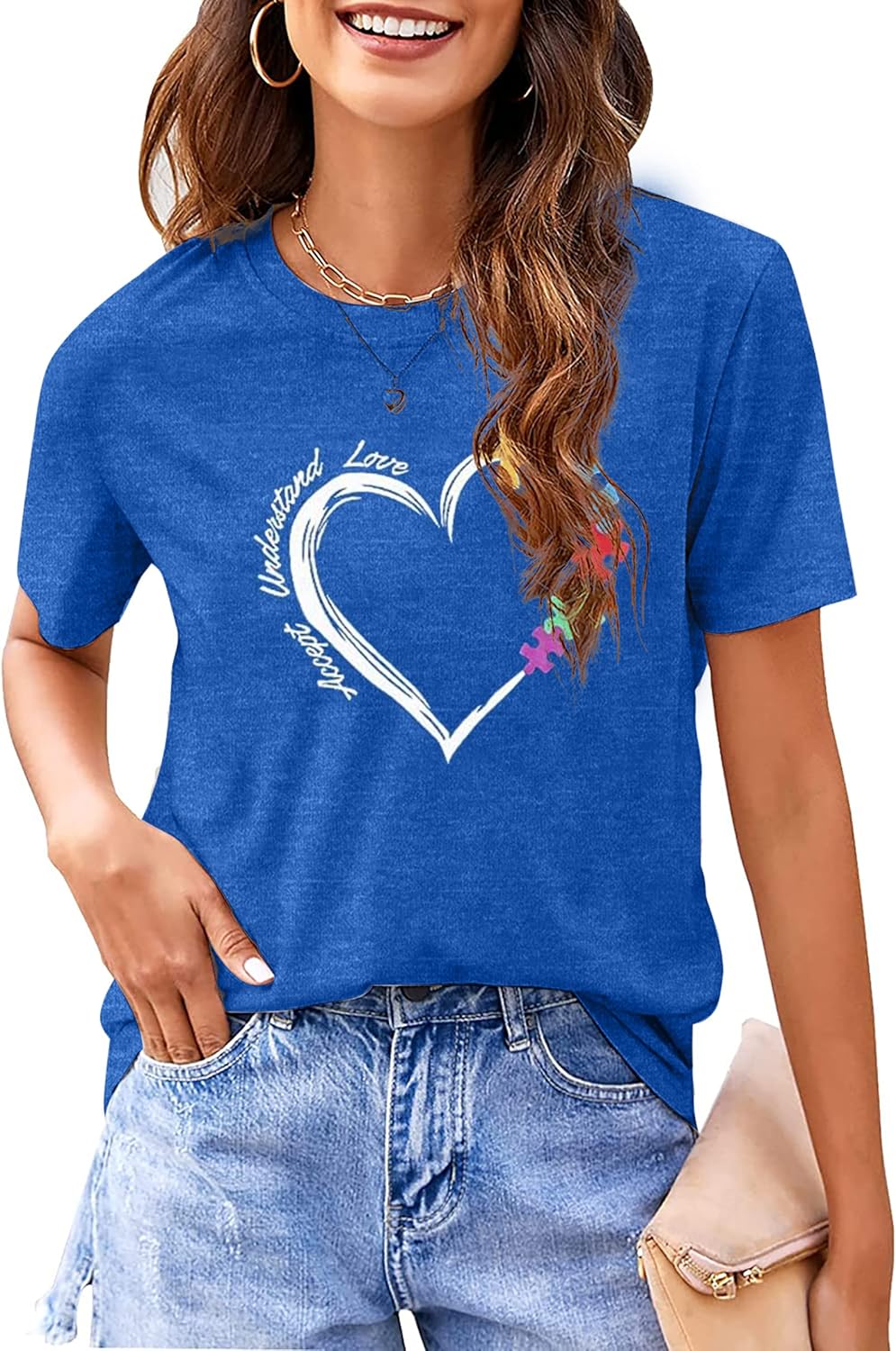 Be Kind Autism Shirt Women Autism Awareness Tee Accept Understand Love T-Shirt Casual Short Sleeve Graphic Tee Tops