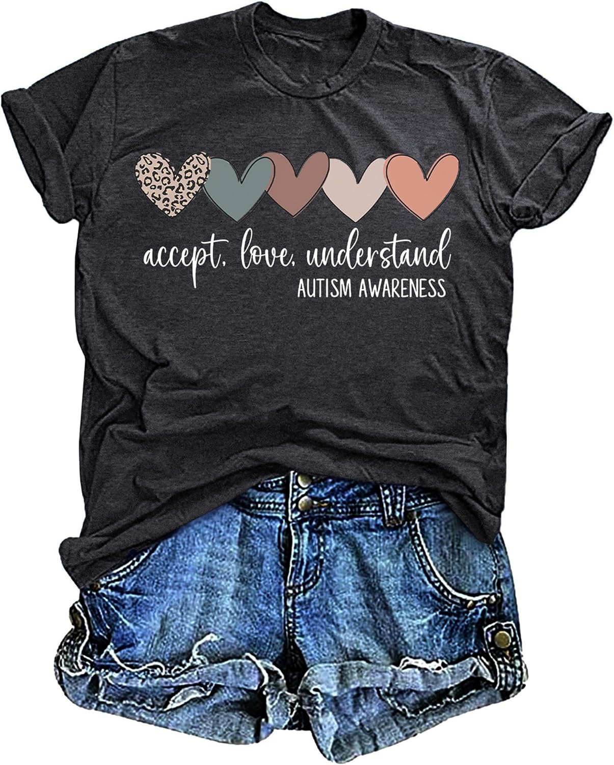 UYIQL Autism Awareness Shirt Women Accept Love Understand Tshirt Puzzle Piece Heart Graphic Inspirational Tee Tops
