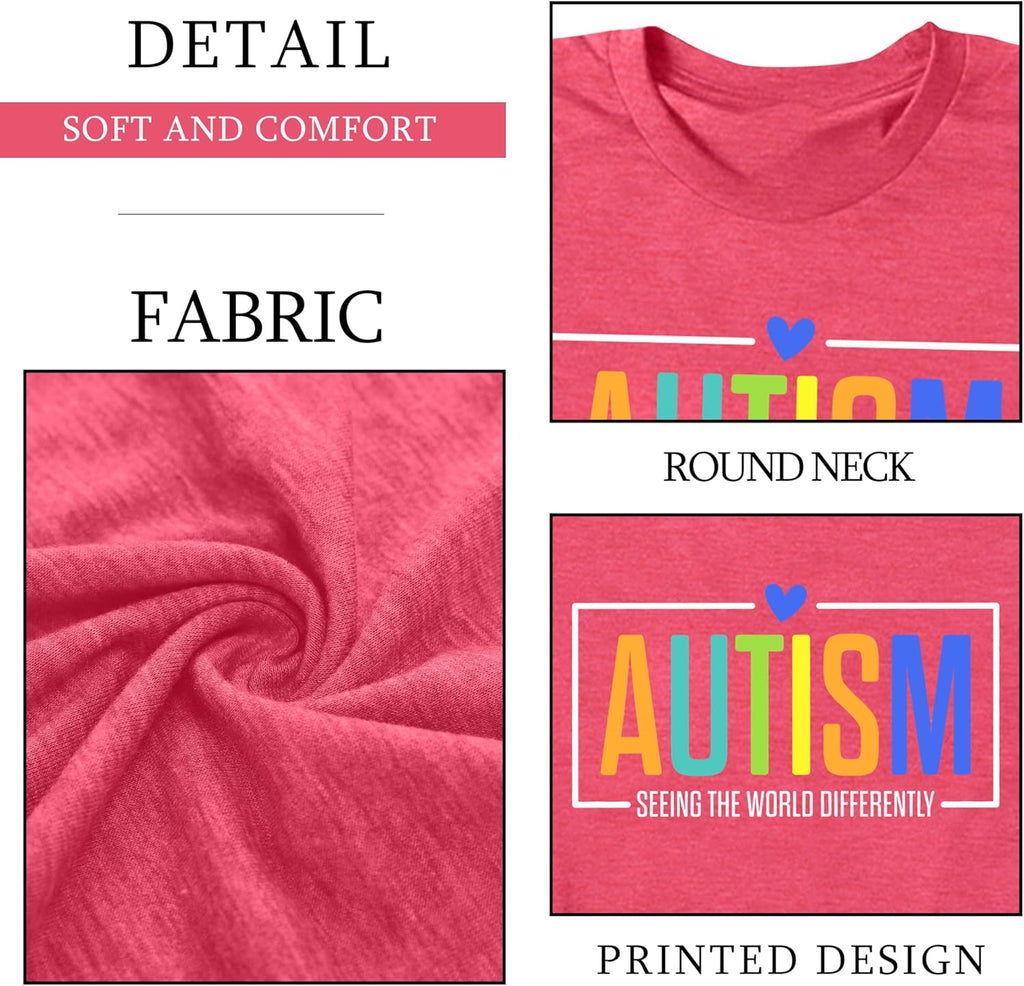 Ithalt Autism Awareness Shirt Women Autistic Mom Tshirt Seeing The World Differently T-Shirt Inspirational Tops
