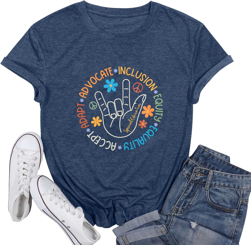 Autism Awareness Shirt Women Special Education Teacher T-Shirt Inspirational Graphic Tee Casual Top