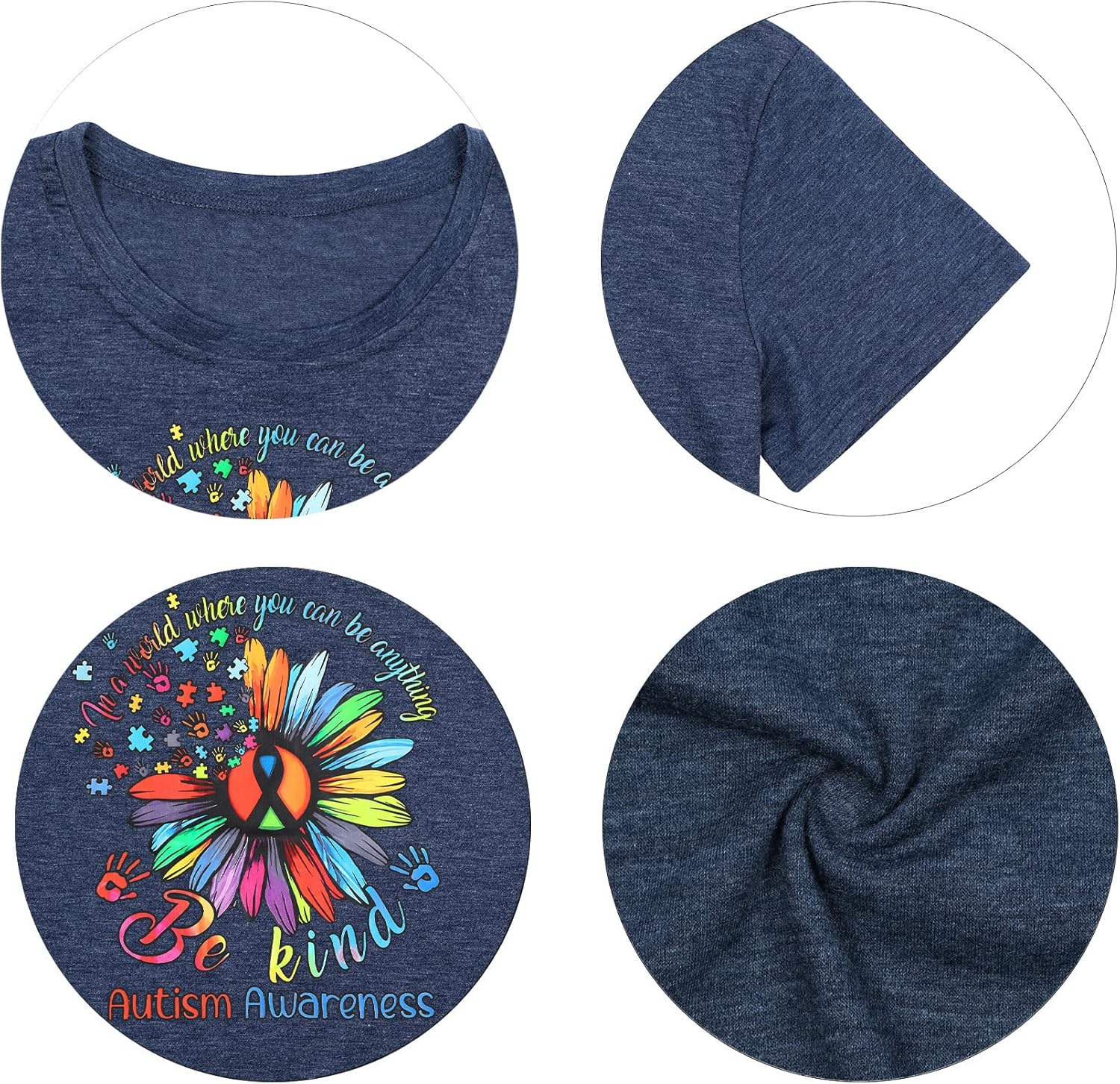 Autism Awareness Shirt Women Be Kind Special Education Teacher T-Shirt Casual Inspirational Kidness Short Sleeve Tee Tops