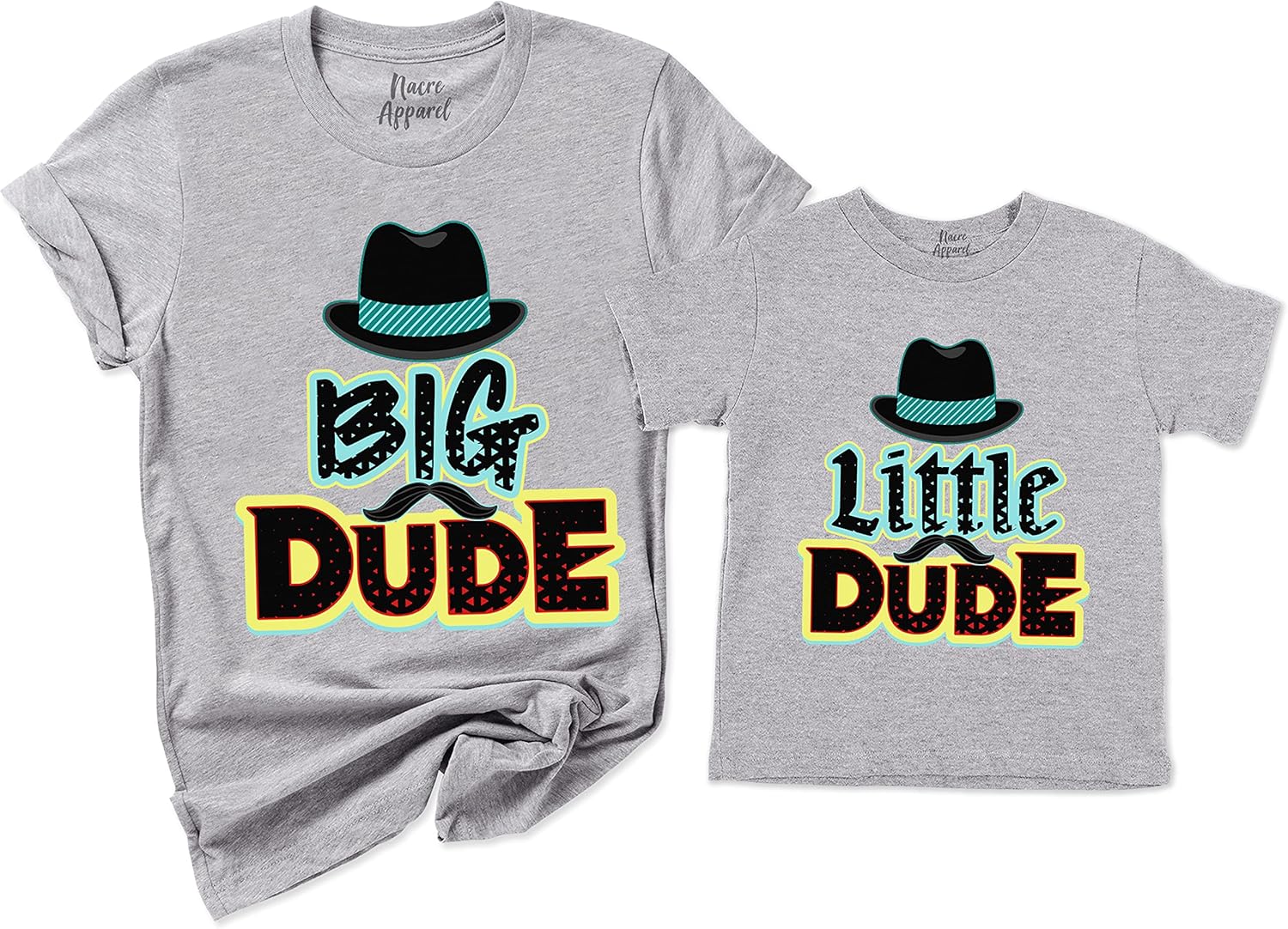 NACRE APPAREL Big Dude Little Dude Matching Dad and Me Best Friend Father's Day Father and Son