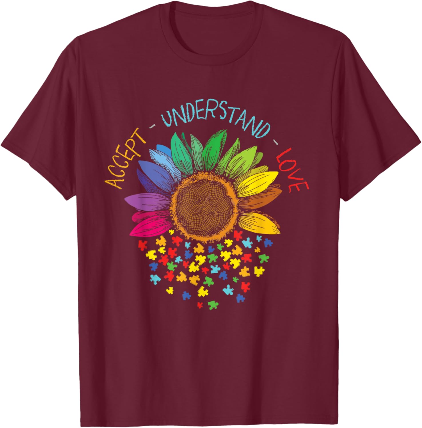 Autism Awareness Accept Understand Love ASD Rainbow Flower