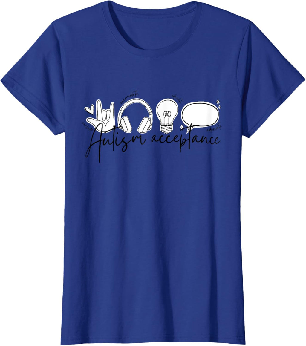 Autism Awareness Acceptance Shirt Support Mom Women Kid