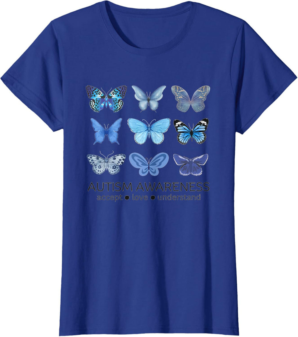 Women In April We Wear Blue Butterfly Autism Mental Health