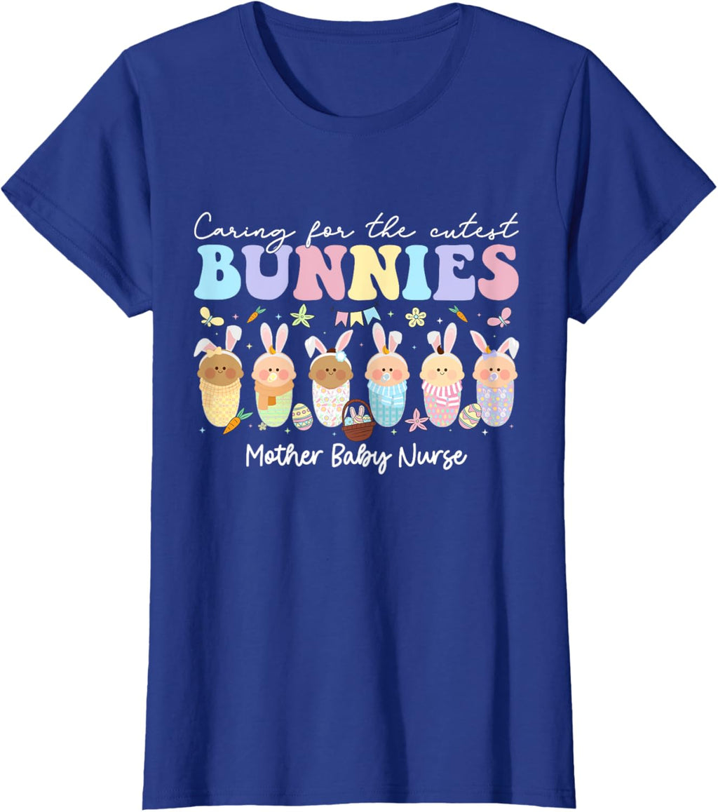 Mother Baby Nurse Easter Day Caring For The Cutest Bunnies T-Shirt, Small, Black