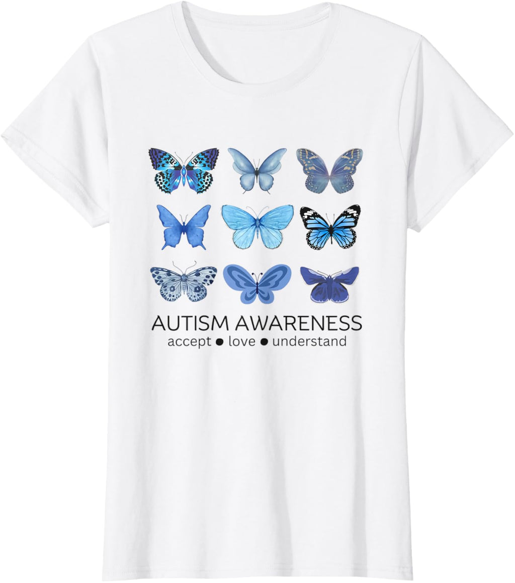 Women In April We Wear Blue Butterfly Autism Mental Health