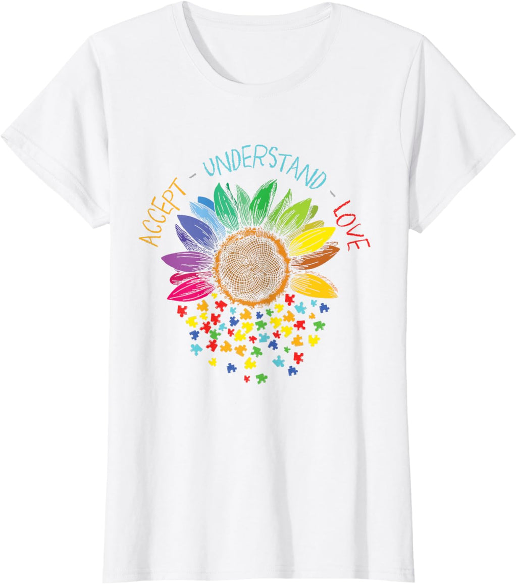 Autism Awareness Accept Understand Love ASD Rainbow Flower