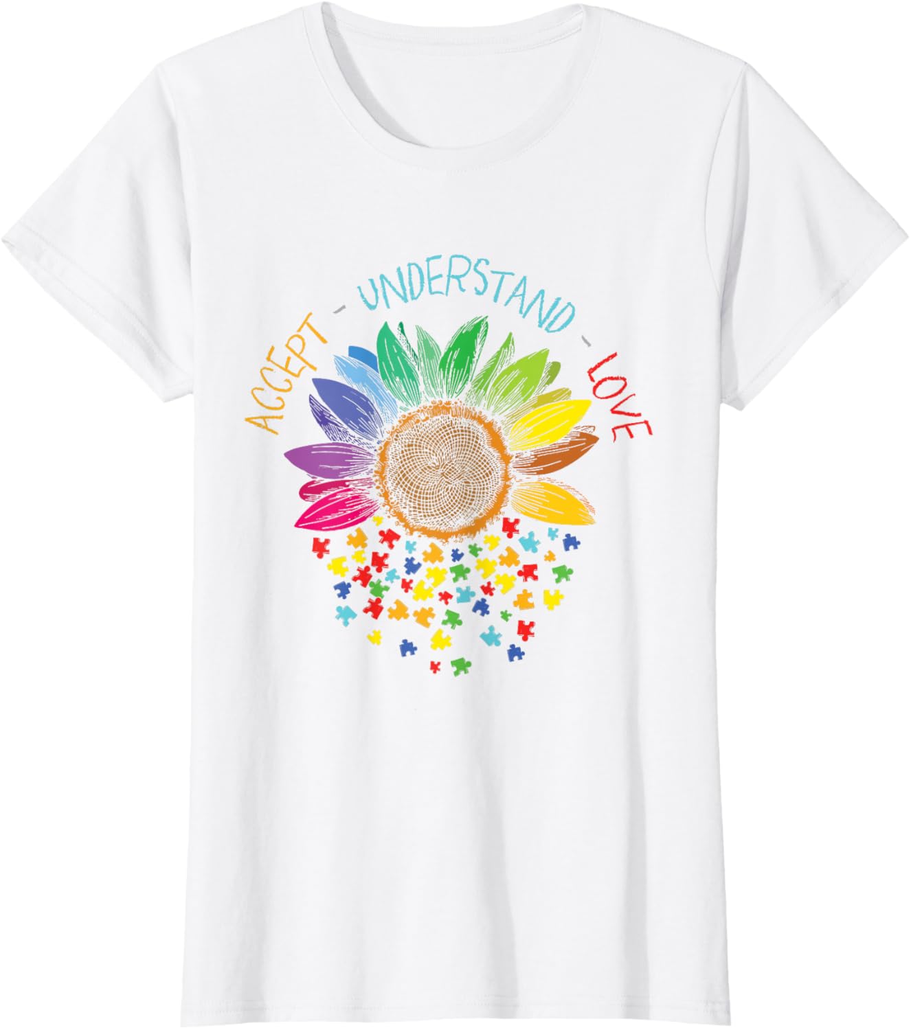 Autism Awareness Accept Understand Love ASD Rainbow Flower