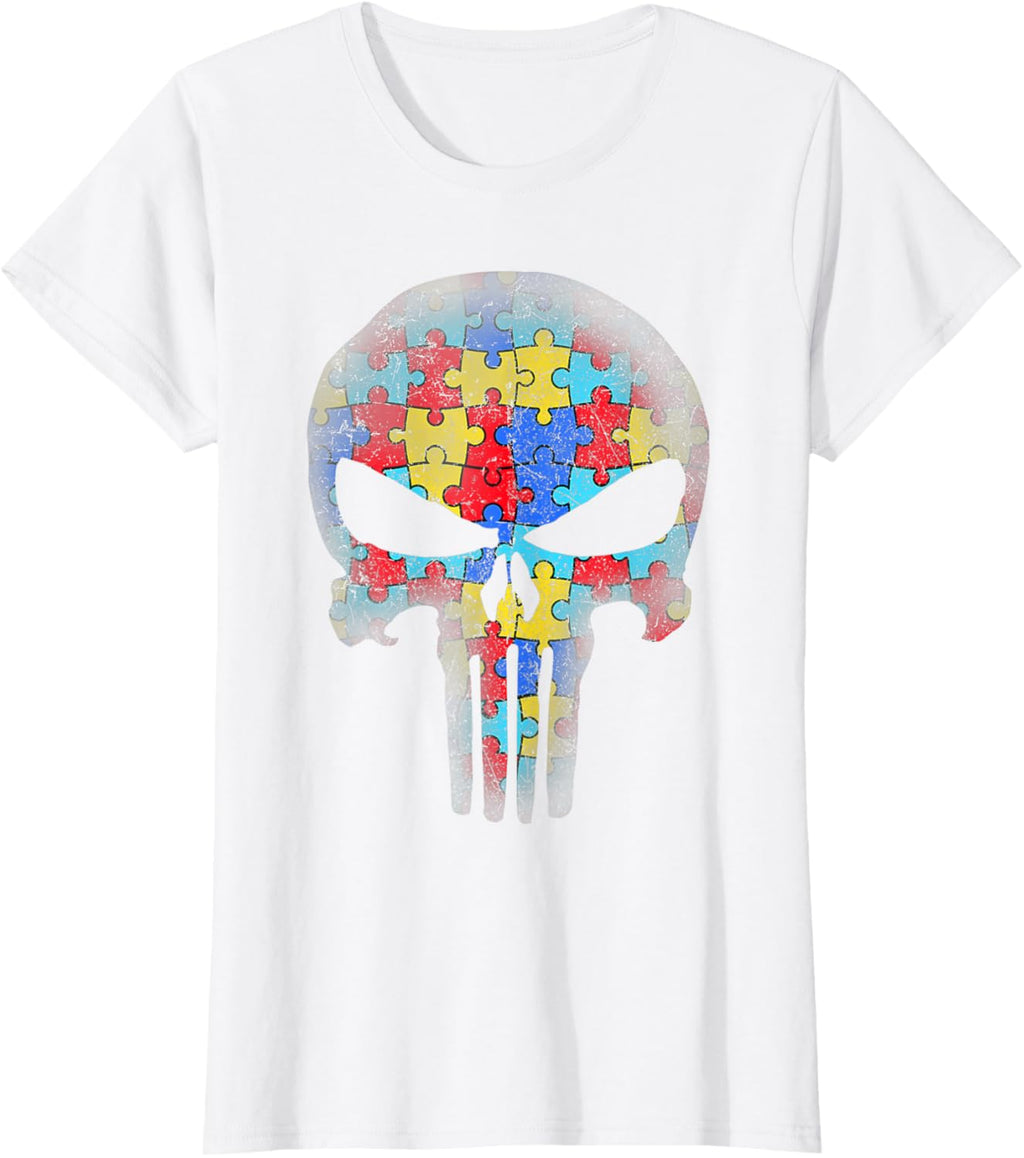 Skull Autism Awareness Puzzle Piece Mens Womens Kids