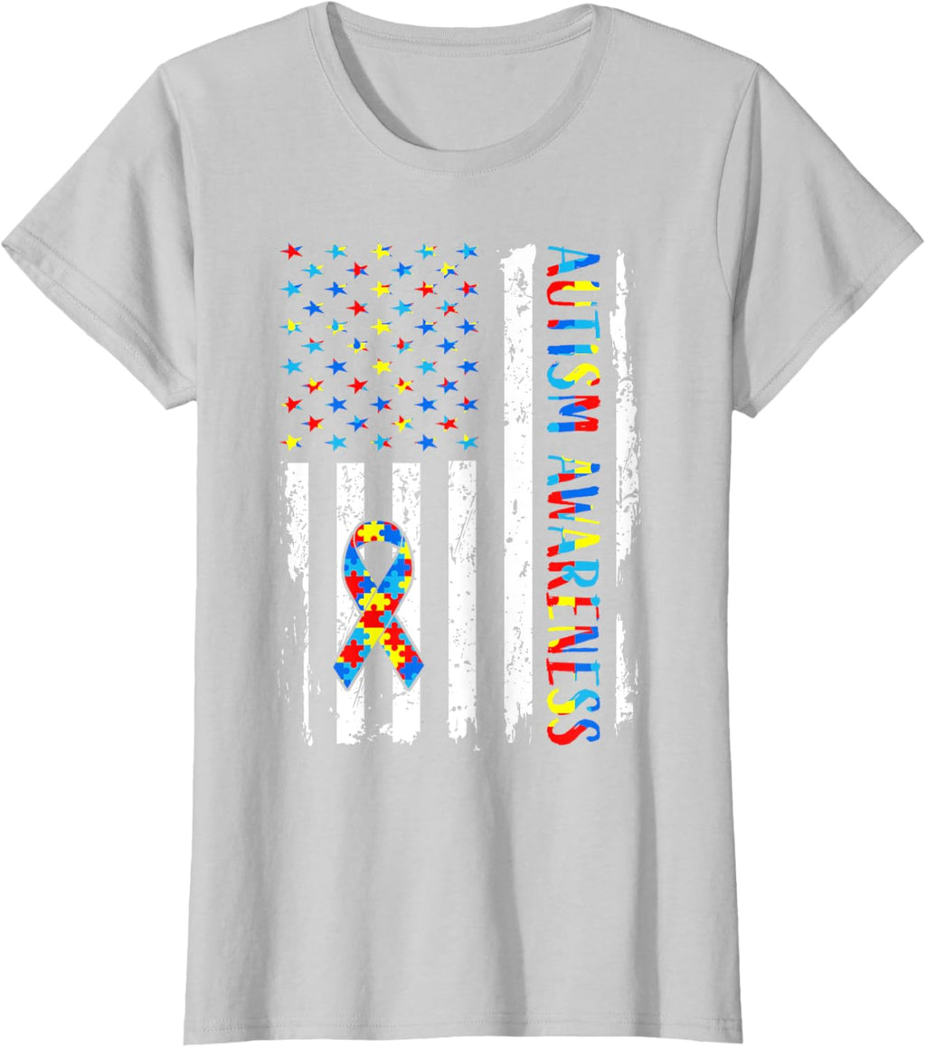 Autism Awareness Mom Dad USA flag Autistic Awareness Autism