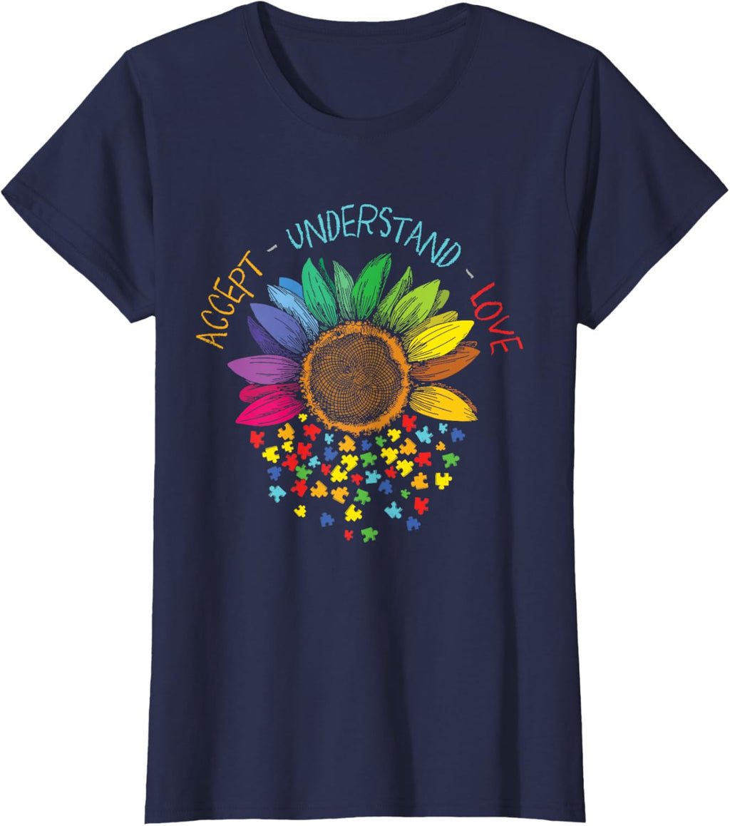 Autism Awareness Accept Understand Love ASD Rainbow Flower