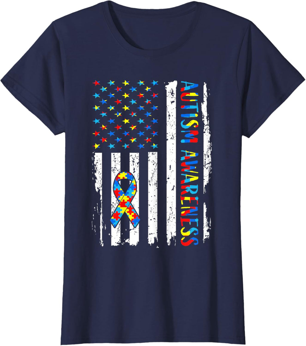 Autism Awareness Mom Dad USA flag Autistic Awareness Autism