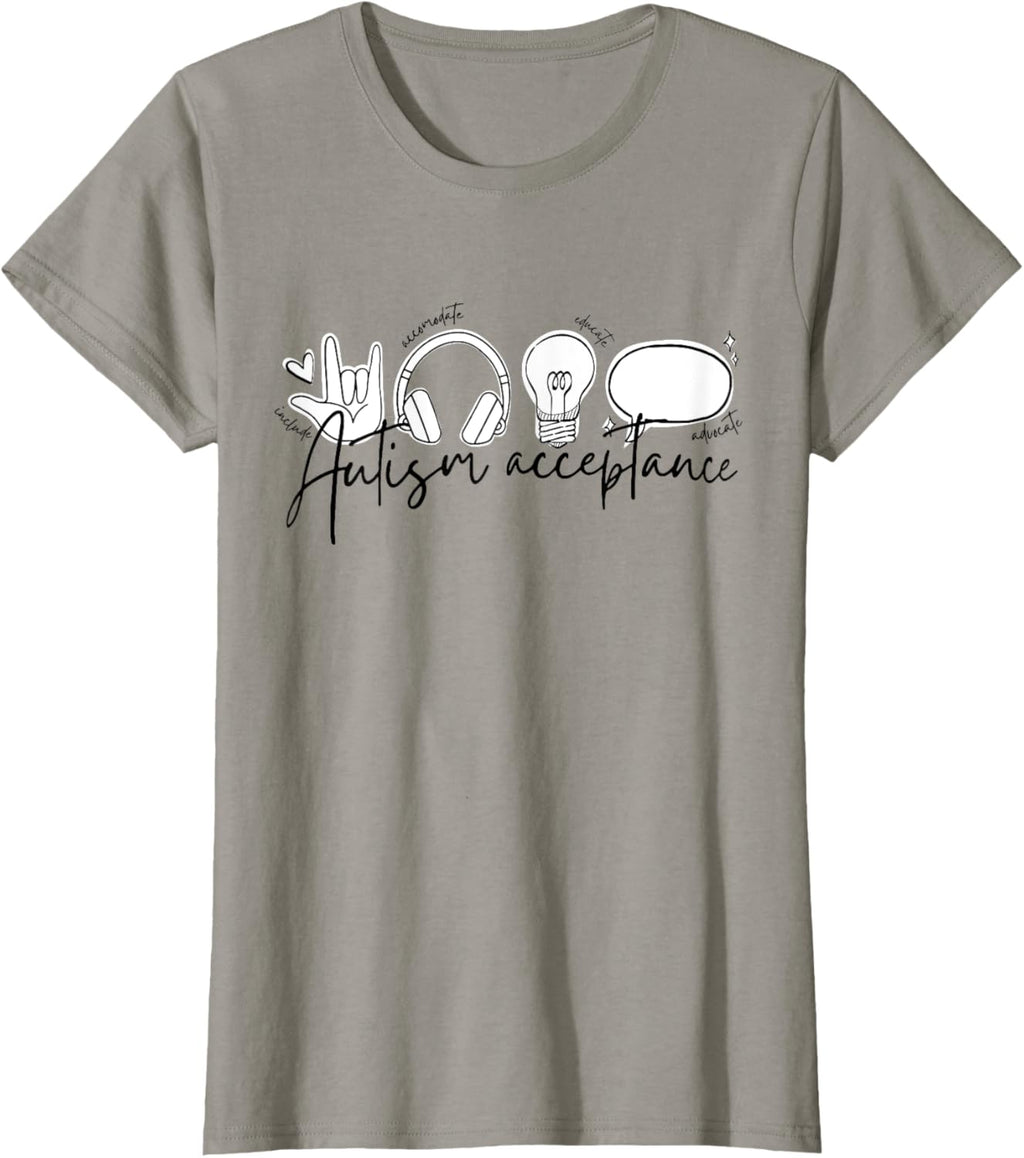 Autism Awareness Acceptance Shirt Support Mom Women Kid