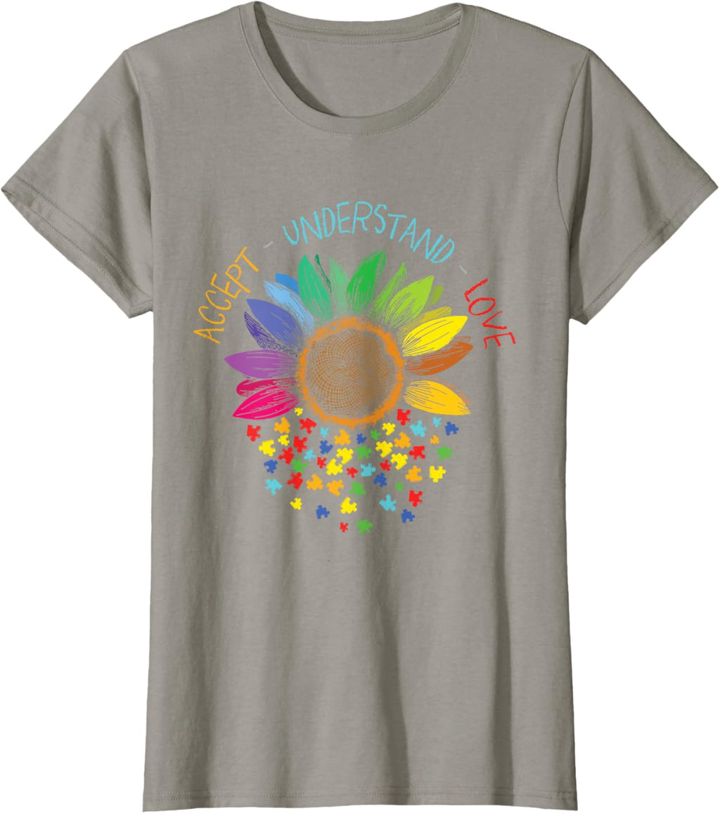 Autism Awareness Accept Understand Love ASD Rainbow Flower