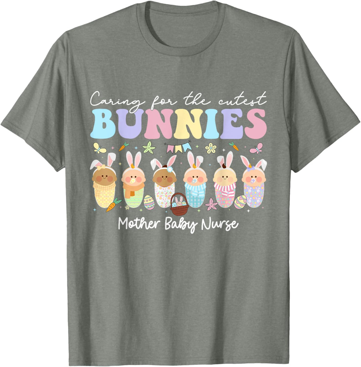 Mother Baby Nurse Easter Day Caring For The Cutest Bunnies T-Shirt, Small, Black