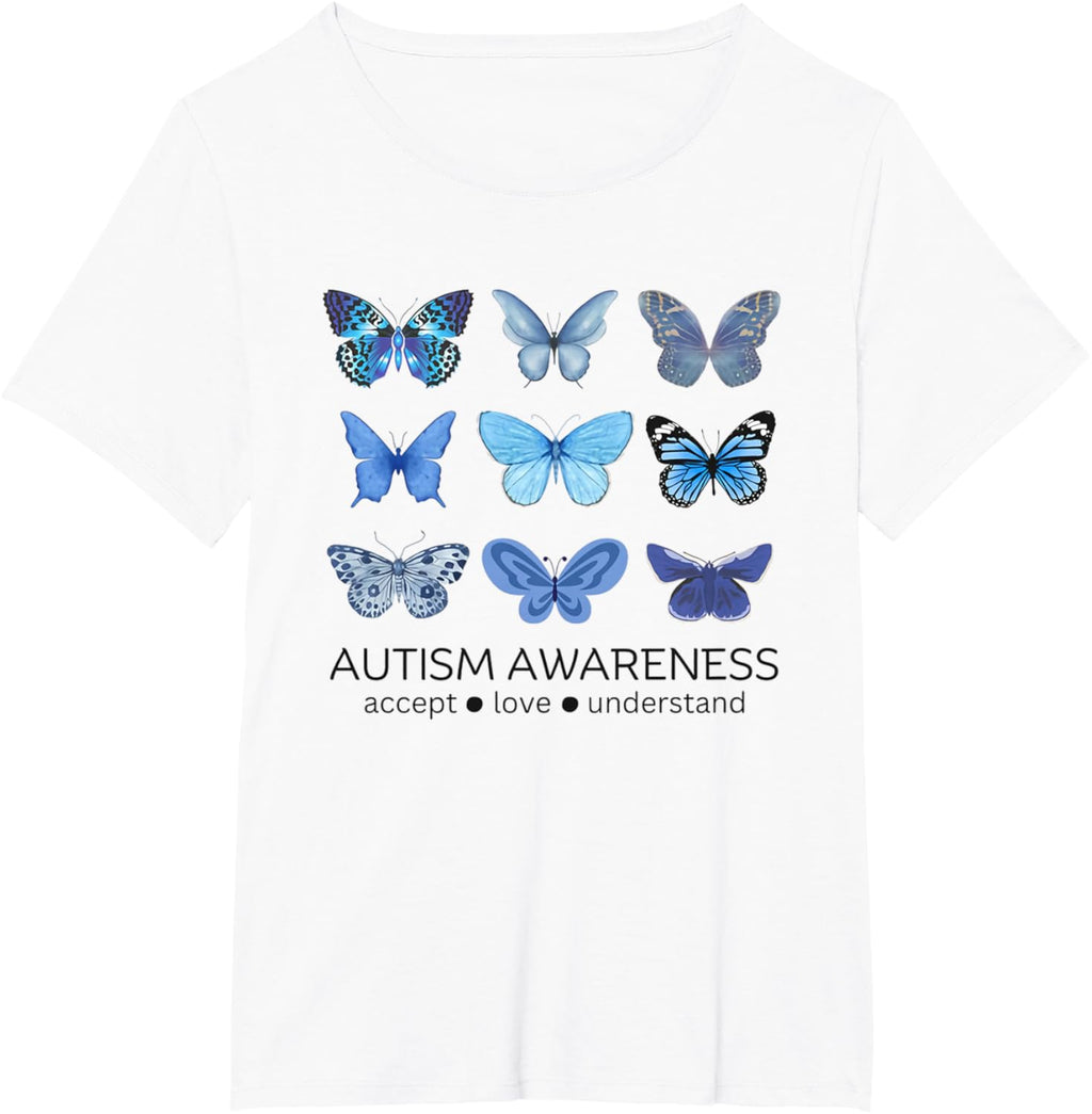 Women In April We Wear Blue Butterfly Autism Mental Health