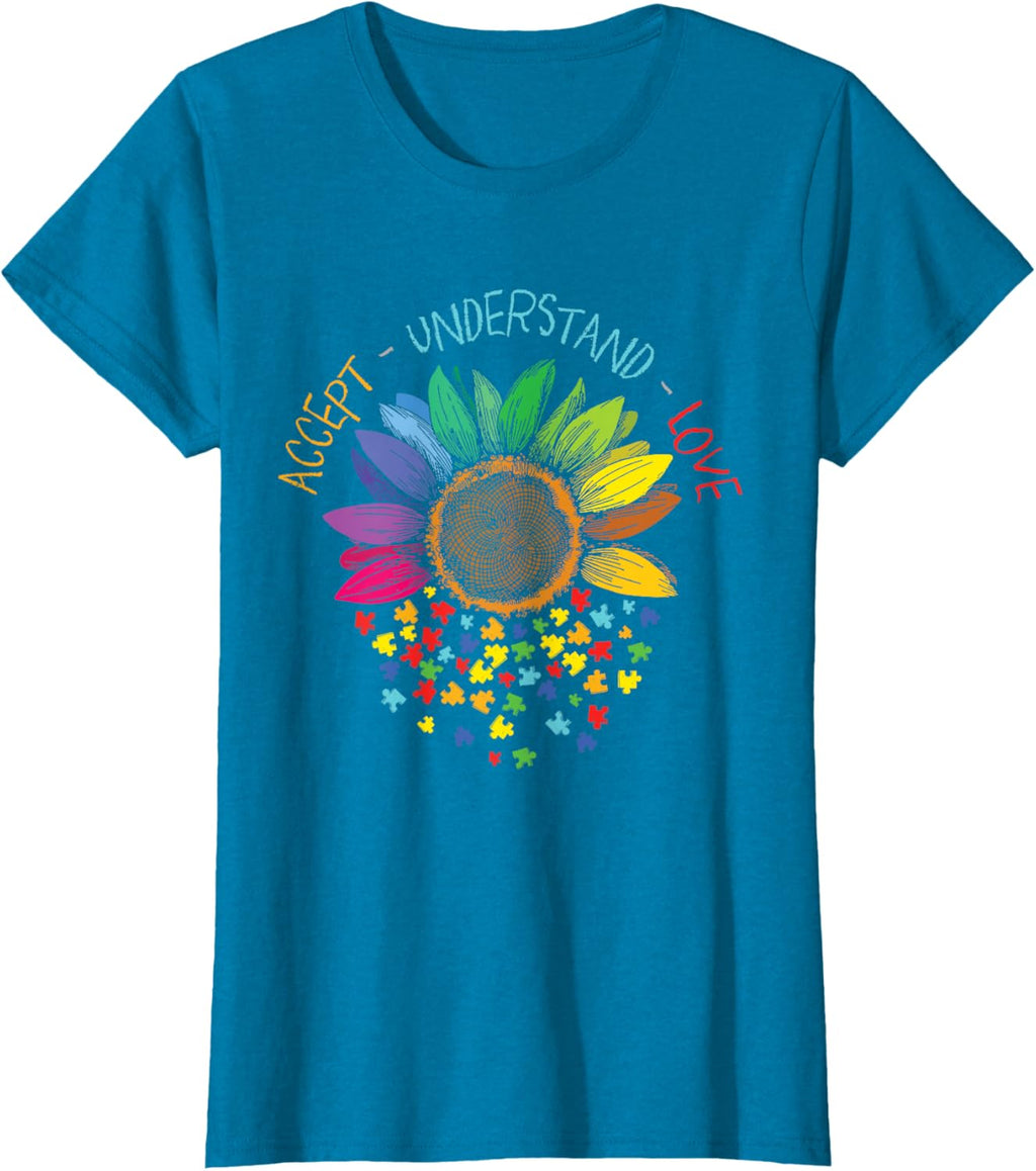 Autism Awareness Accept Understand Love ASD Rainbow Flower