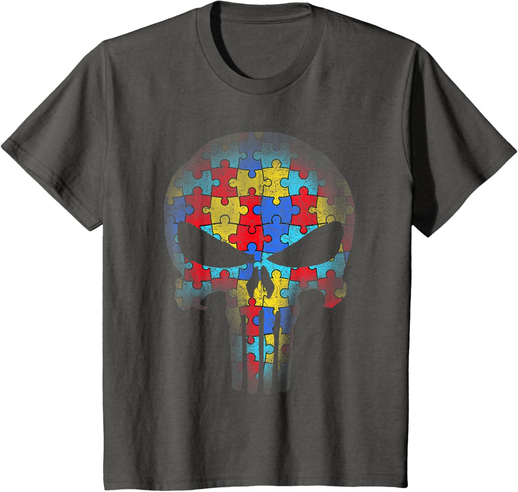 Skull Autism Awareness Puzzle Piece Mens Womens Kids