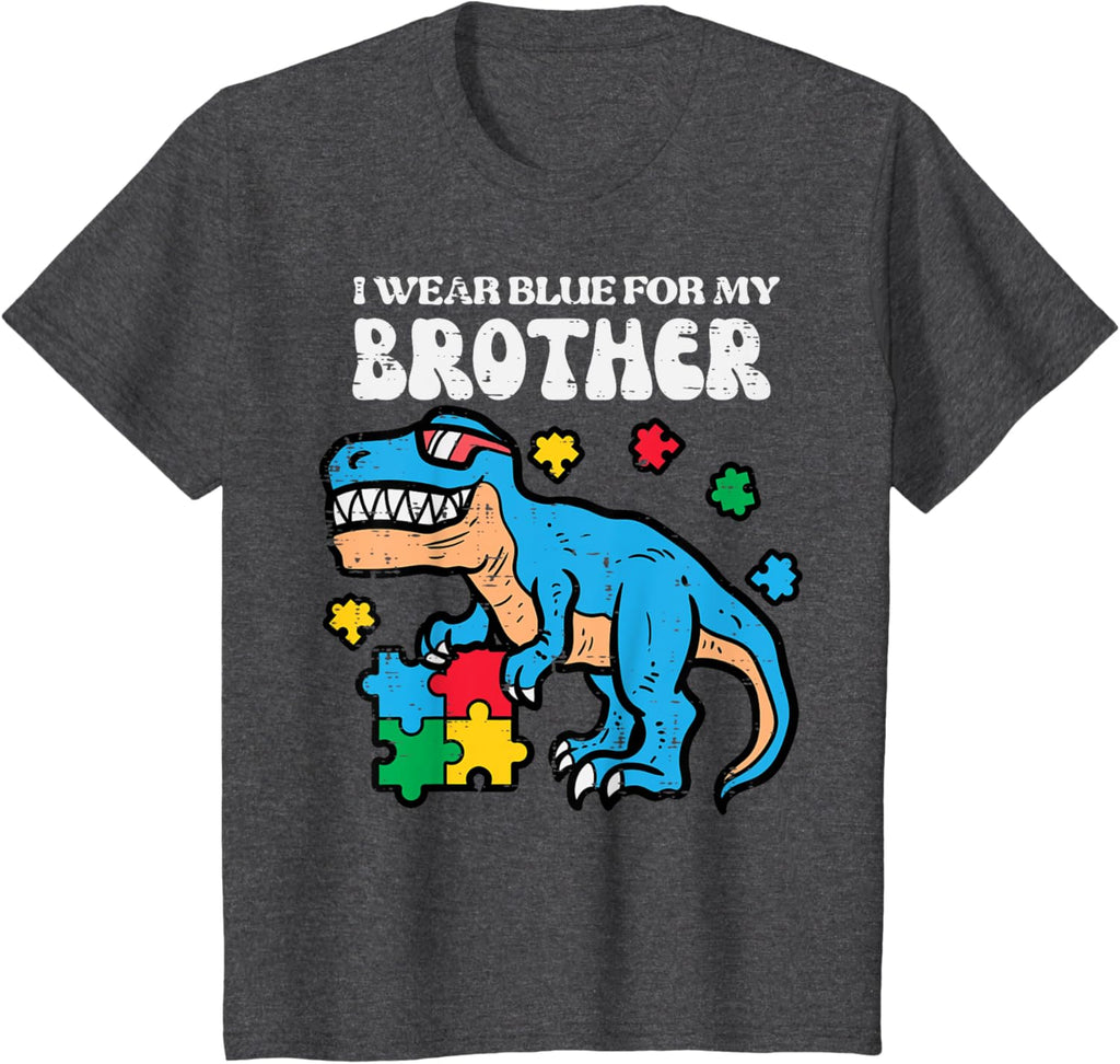 Kids Autism Awareness Blue For My Brother Trex Toddler Boys Kids