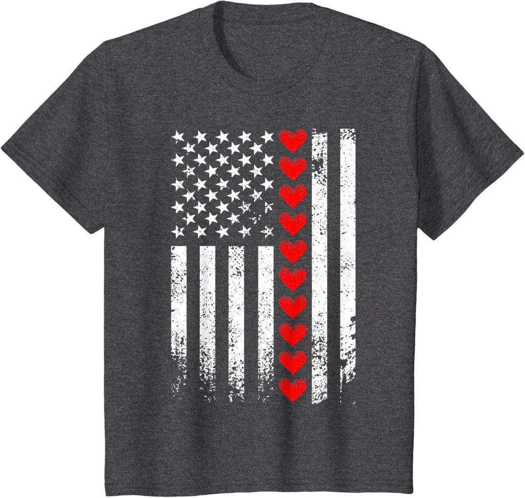 Vintage Valentines Day American Flag Hearts Mens Boys Kids