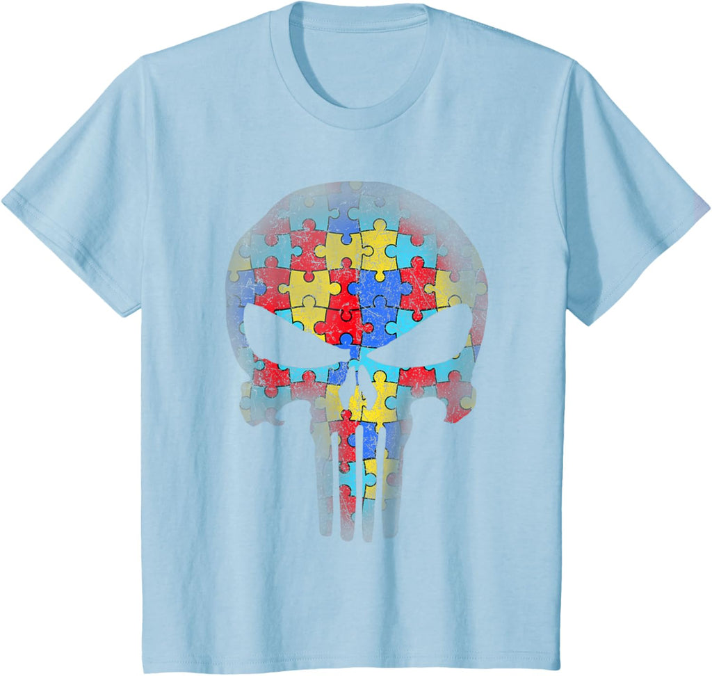Skull Autism Awareness Puzzle Piece Mens Womens Kids