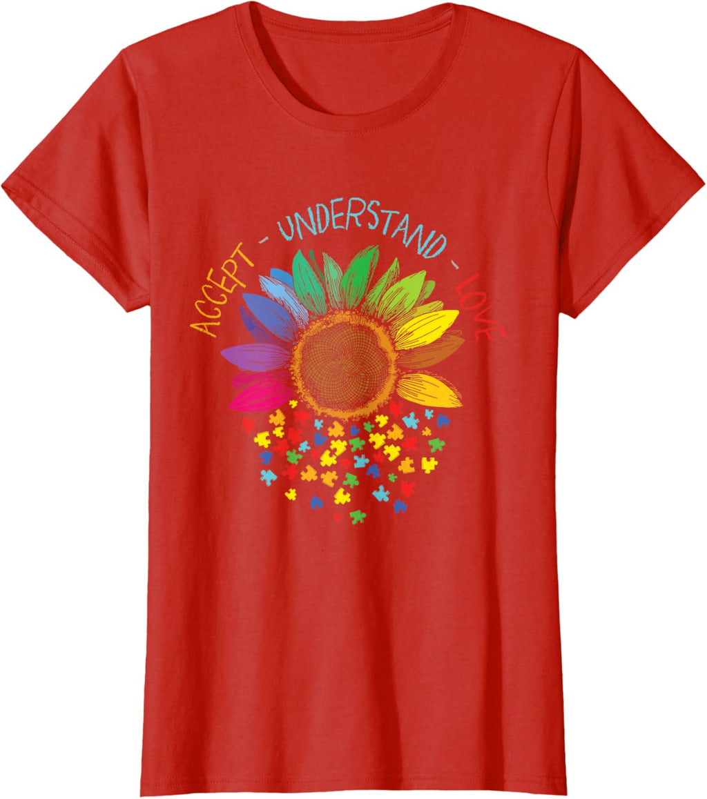 Autism Awareness Accept Understand Love ASD Rainbow Flower