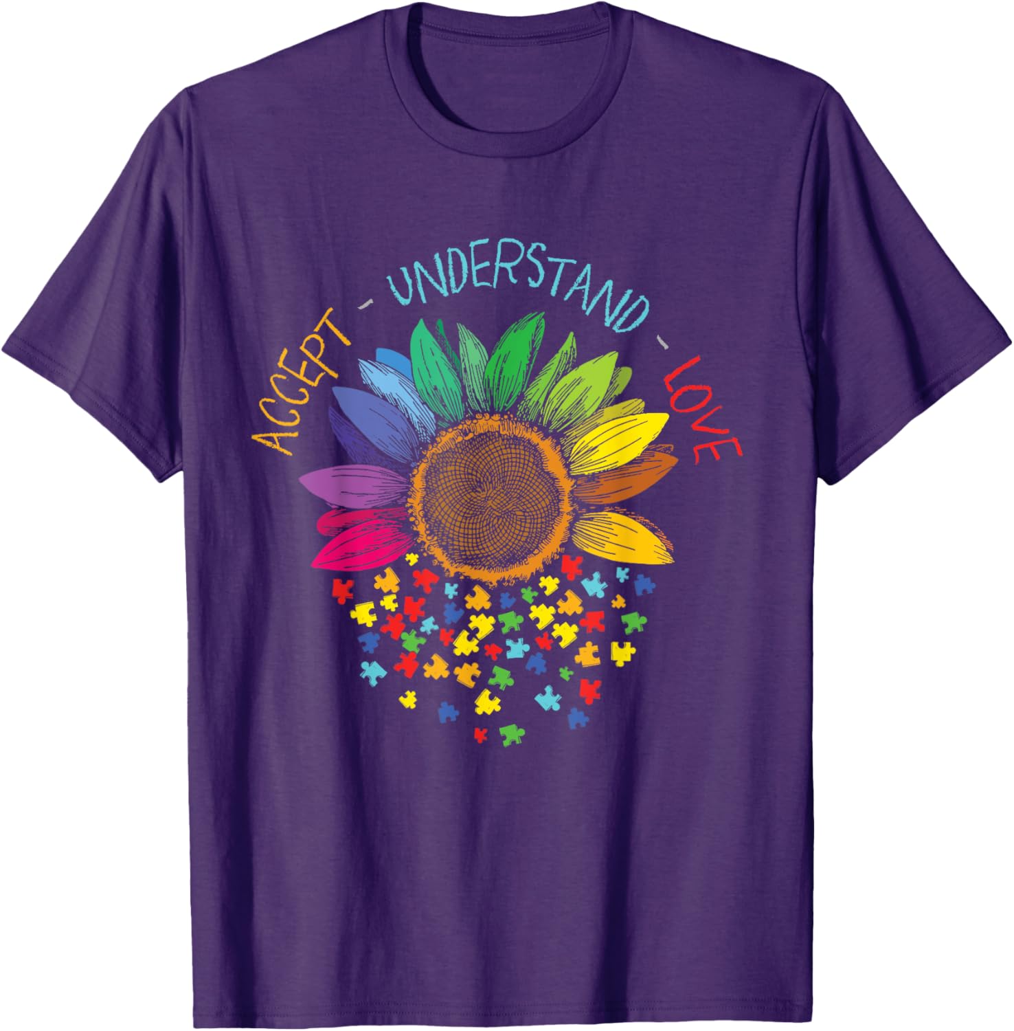 Autism Awareness Accept Understand Love ASD Rainbow Flower