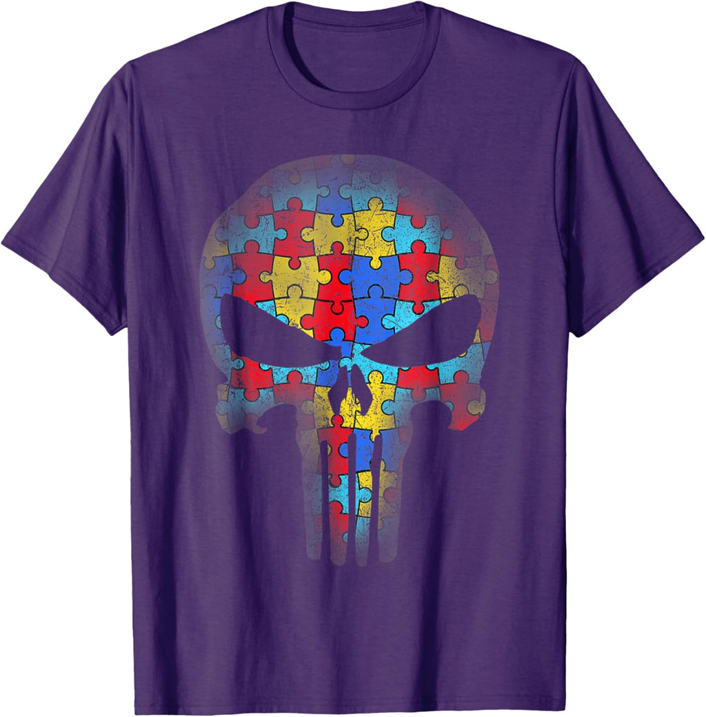 Skull Autism Awareness Puzzle Piece Mens Womens Kids