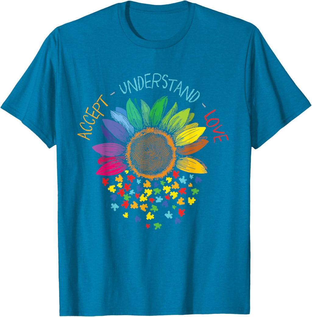 Autism Awareness Accept Understand Love ASD Rainbow Flower